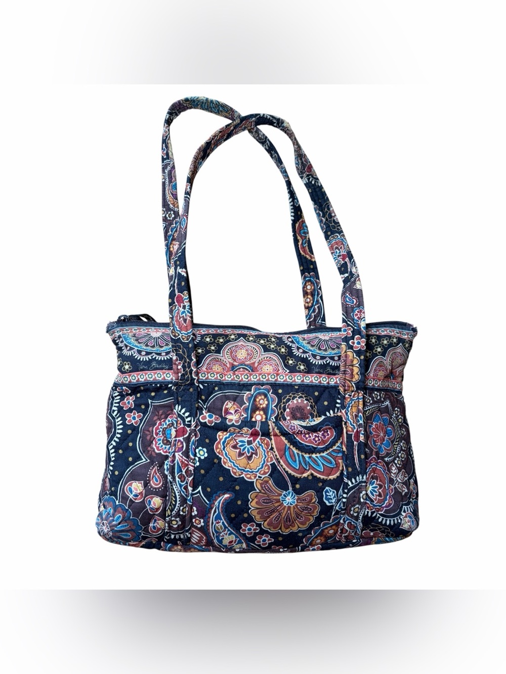 Vera Bradley Kensington Blk/Brn Fabric Zip-Top Bag Shoulder Purse *Retired* 2007